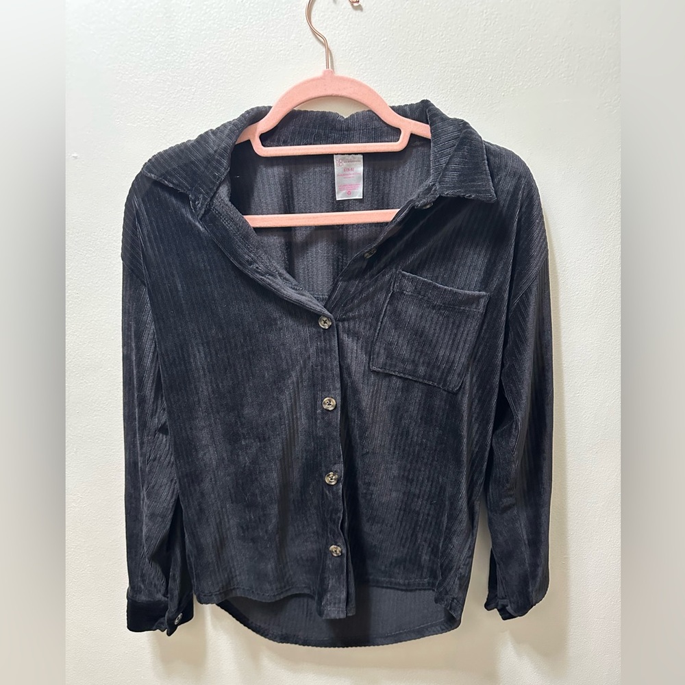 Black Corduroy Button-Up Shirt